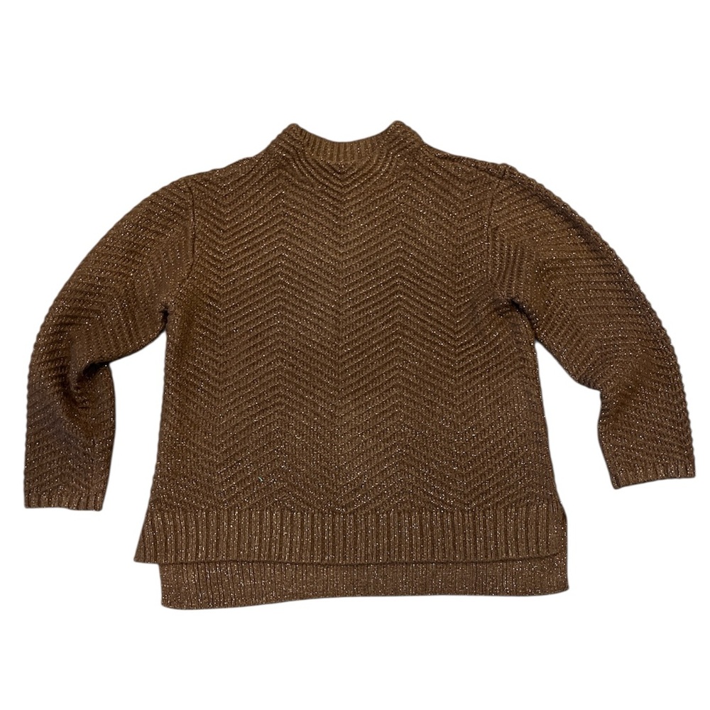 TALBOTS BROWN TEXTURE STITCH MOCKNECK SWEATER - GOLD METALLIC S/M